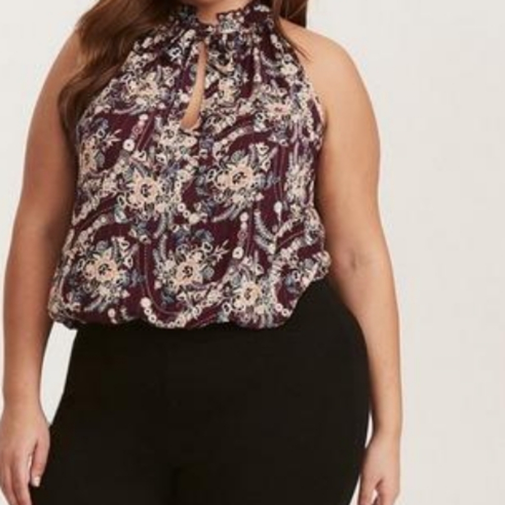 Torrid Romantic Fairycore Lurex Goddess Floral Crinkle Gauze Tank size 2X Purple